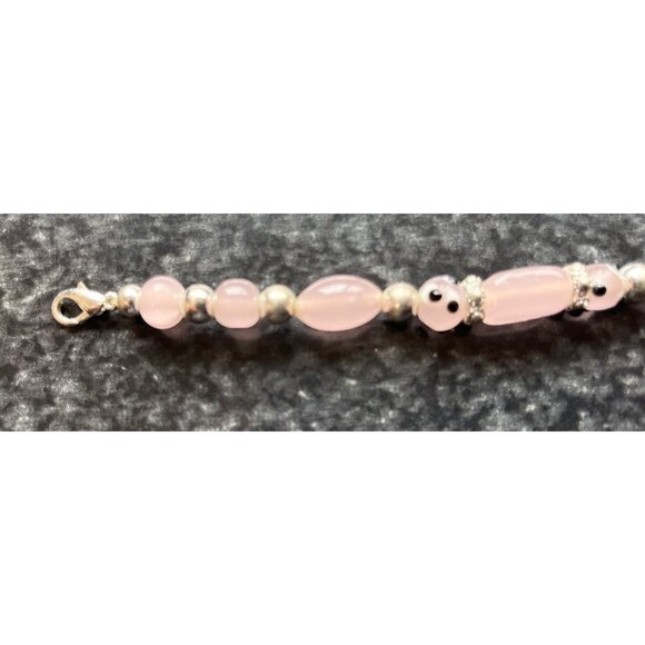 Vtg 1970's Children's Hand Painted Pink Round & Pink Oval Beads Bracelet - Picture 2 of 6